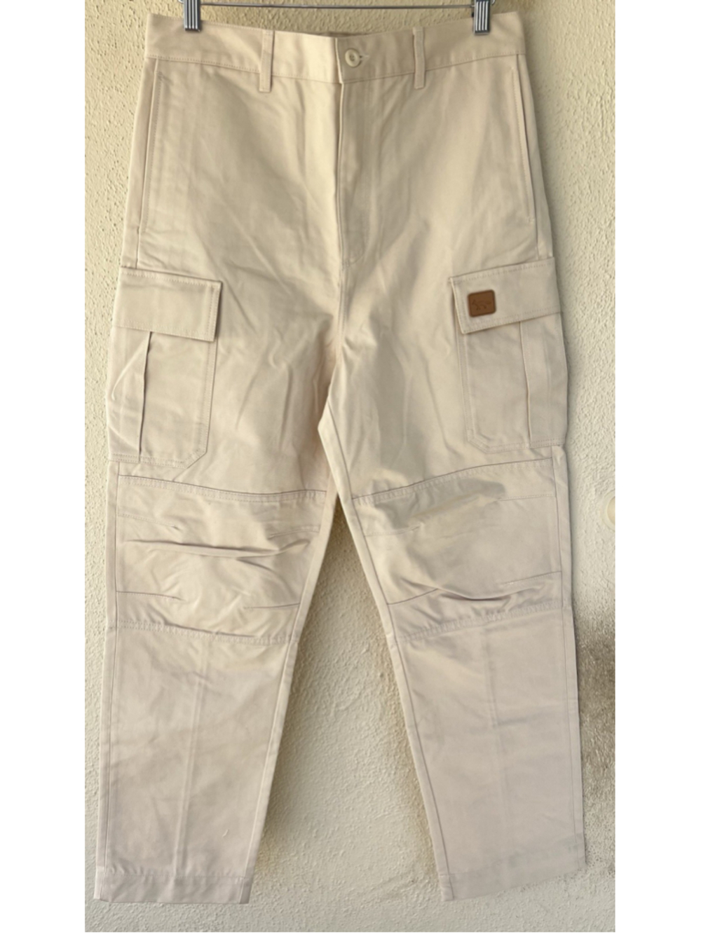Maison Kitsune X Cafe Kitsune Beige Cargo Pants Tapered Flat Front Size 42 M
